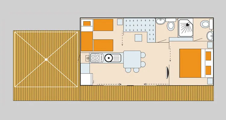Plattegrond stacaravan Lounge Deluxe op Union Lido