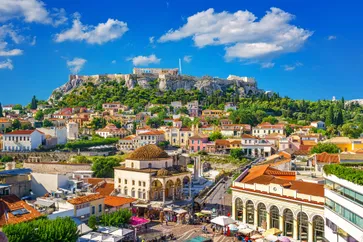 De gezellige wijk Plaka in Athene