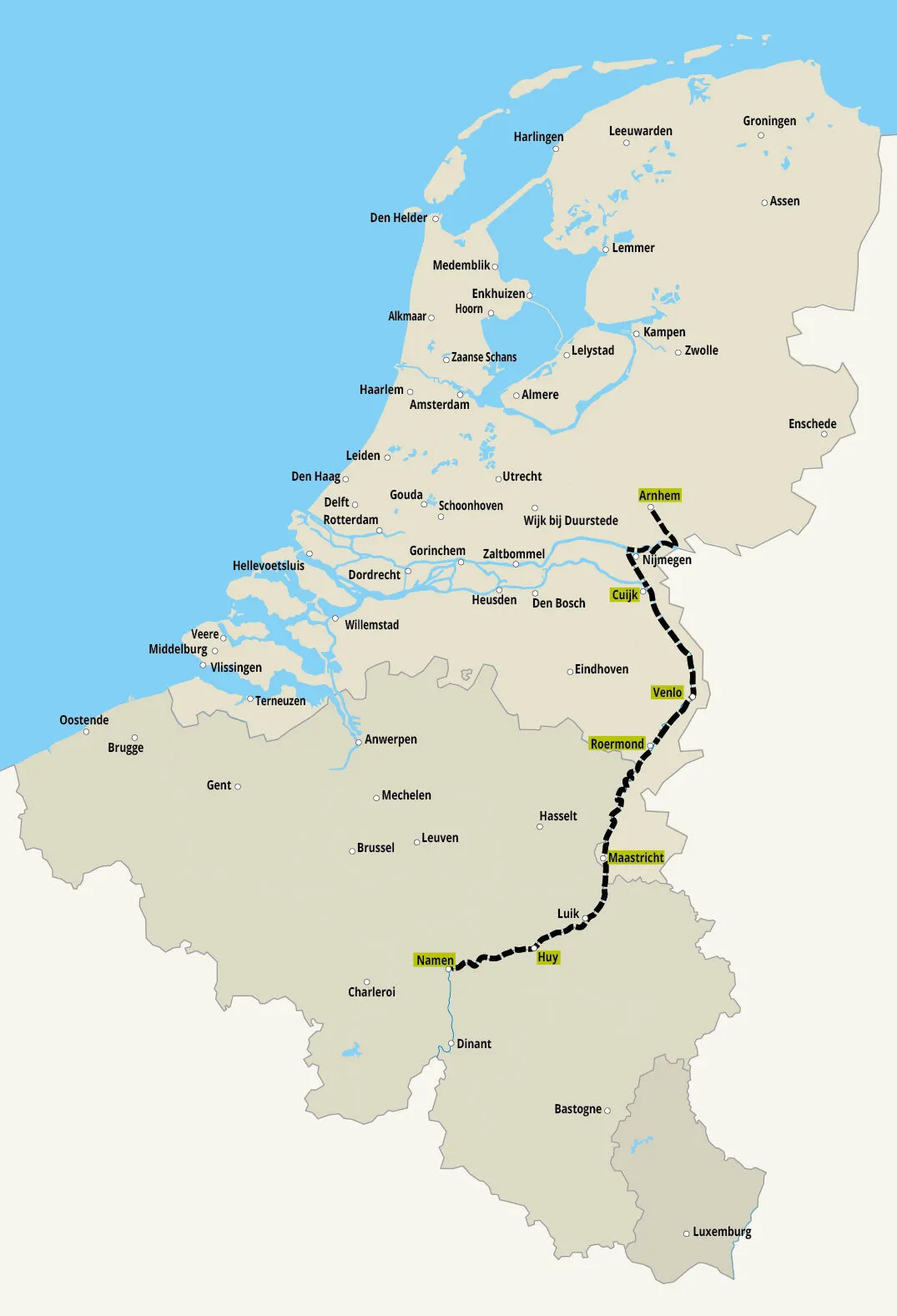 Over de Maas naar Limburg en Wallonië
