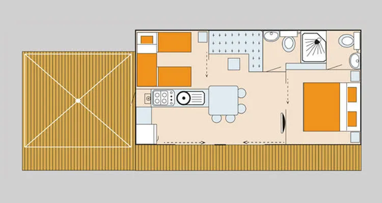 Plattegrond stacaravan Lounge Deluxe op Union Lido